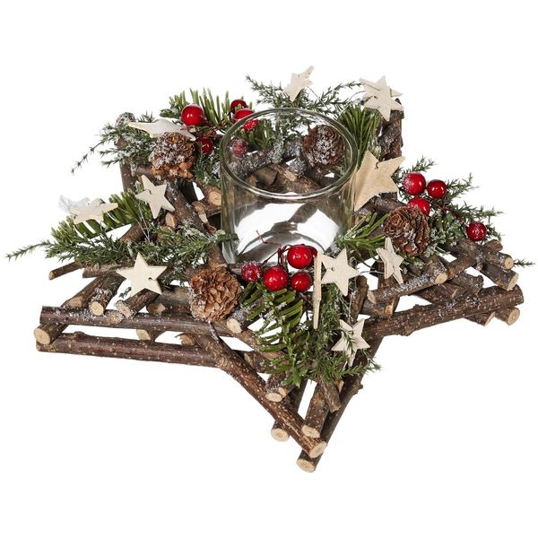 Teelichthalter Creativ Home "Adventsgesteck Mit Teelichthalter", Braun, B:25Cm H:10Cm T:25Cm, Kerzenhalter, Teelichthalter, In Sternform-image