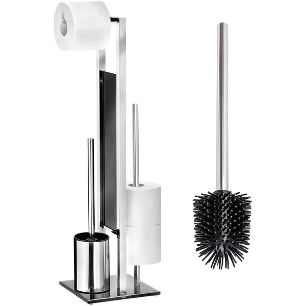 Wc-Garnitur Wenko "Rivalta", Silberfarben, GläNzend, B:18Cm H:70Cm L:23Cm, Edelstahl, Sicherheitsglas, ReinigungsbüRsten, Toilettenpapierhalter & Wc-BüRstenhalter Mit Wc-BüRste & ErsatzbüRste-image