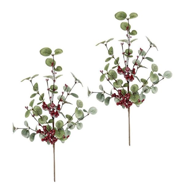 Kunstzweig I.Ge.A. "Eukalyptuszweig", GrüN, Rot, B:16Cm H:45Cm L:9Cm, Polyester, Kunstpflanzen, Kunstzweig, Mit Beeren 2Er Set Dekozweig Kunstblumen Weihnachtsdeko-image