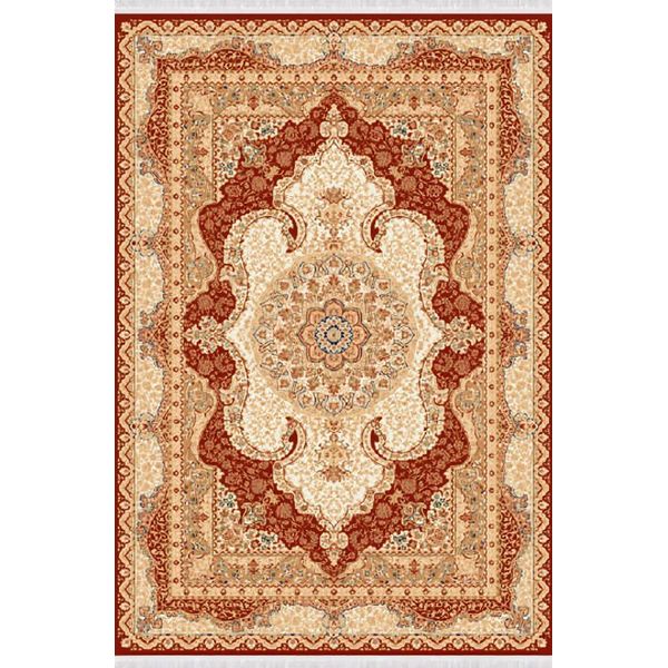 Tappeto Orientale A Pelo Corto In Fibra Sintetica Soggiorno Rosso Beige 150X233-image