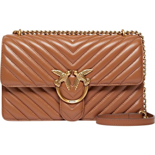 Pinko Borsa A Tracolla Love One Classic Dc Sheep Nappa Chevron Marrone - Leone - Antique Gold Marrone Chiaro-image