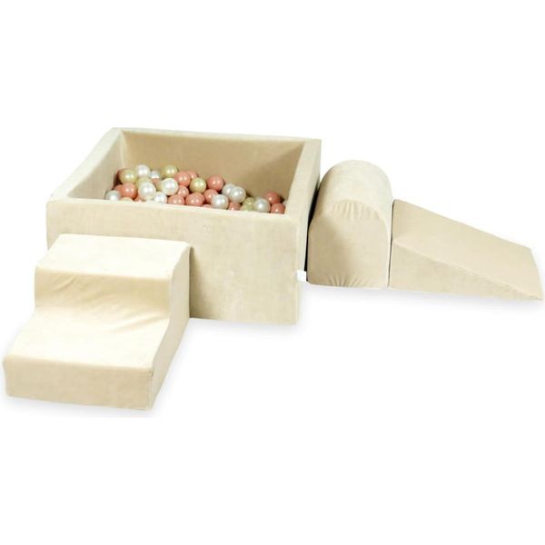 Parco Giochi In Schiuma Con Vasca Quadrata 90X90X40 Beige Vellutato + 400 Palline: Oro Rosa, Oro Chiaro, Madreperla-image