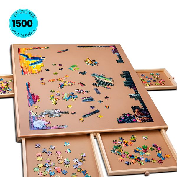 Tavola Per Puzzle Piecepro Per 1500 Pezzi Con 6 Cassetti - Tavolo Per Puzzle Con Contenitore - 89 X 68 Cm - Tappetino Per Puzzle-image