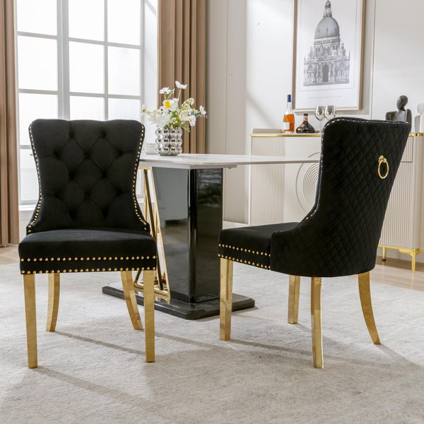 Set Di 2 Sedie Da Sala Da Pranzo Flieks, Sedie Da Soggiorno Sedie Da Cucina Con Gambe In Acciaio Inox, Sedie Imbottite Con Schienale, Rivestimento In Velluto, Nero-image