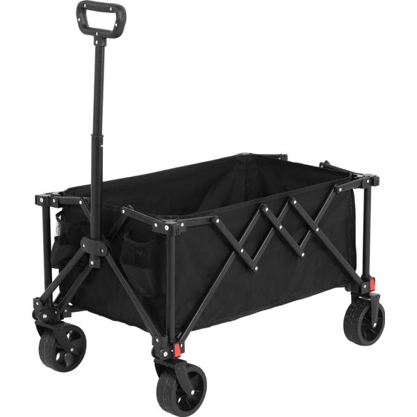 Sweiko Carrello Pieghevole, Carrello Pieghevole Con Ruote Per Tutti I Terreni, Carrello Da Giardino Resistente Con Maniglia Regolabile, Carrello Per Campeggio, Shopping, Pesca, Nero-image