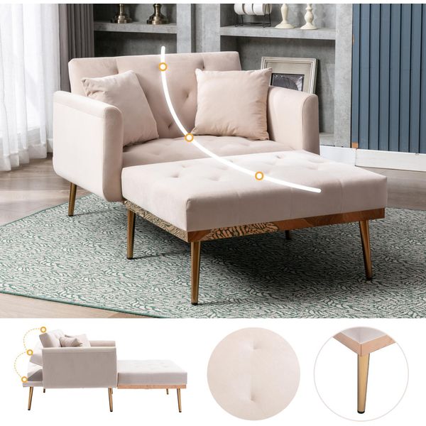 Sweiko Poltrona Stile Moderno, Schienale Regolabile Poltrona Reclinabile, Divano Pieghevole Sedia, Adatto Per Soggiorno Camera Da Letto Sala Studio Poltrona (Beige)-image