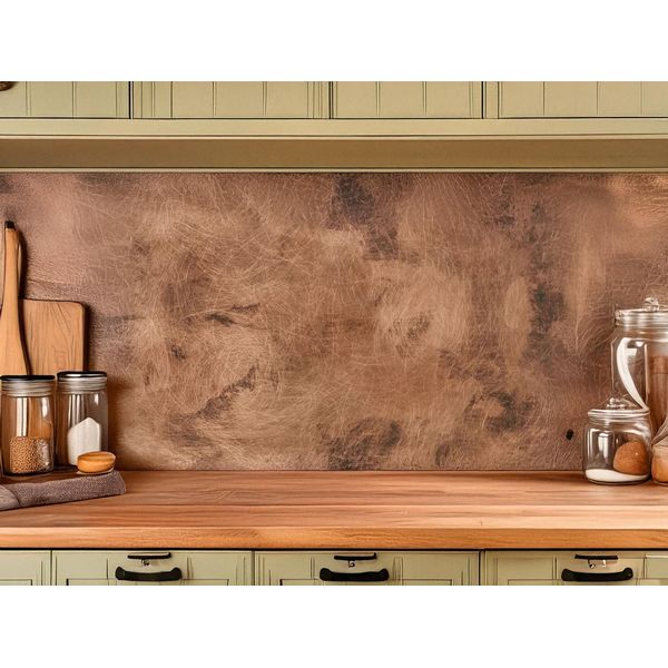 Copperandcraft Pannello Murale In Rame Patinato 90X90 Cm, Alzatina In Metallo Fatta A Mano, Alzatina Per Cucina, Alzatina Per Piano Cottura,-image