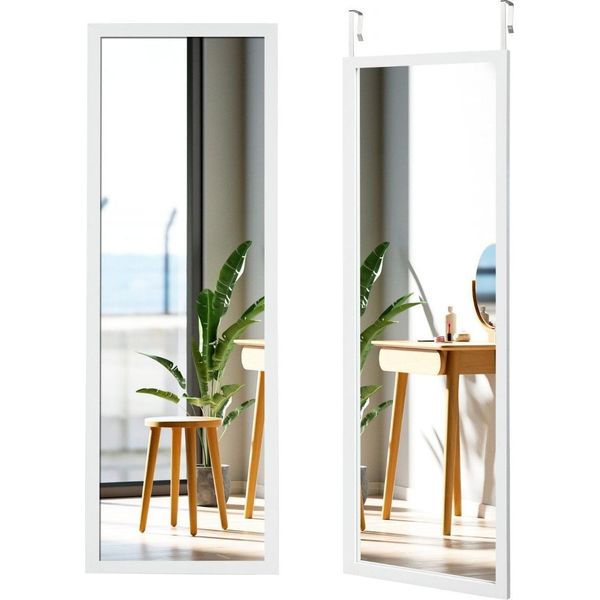 Specchio Da Parete Specchio A Figura Intera Con Ganci Per Appendere Regolabili In Altezza 37 X 2 X 120 Cm Bianco-image
