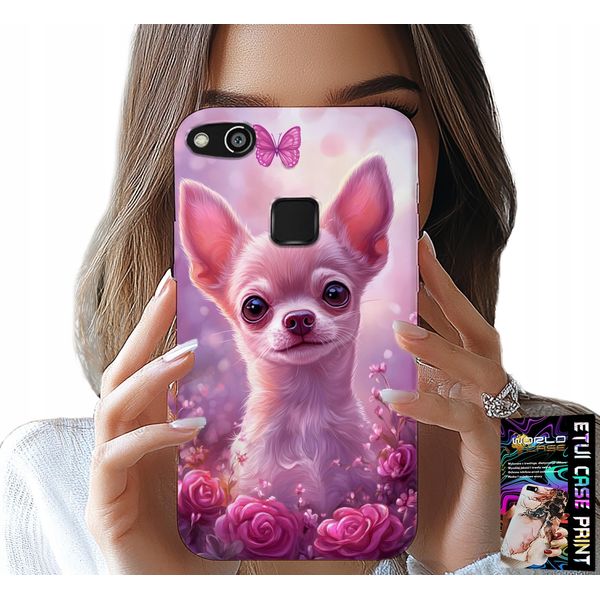 Custodia Per Huawei P9 Lite 2016 - Simpatico Chihuahua Su Sfondo Rosa Con Fiori-image