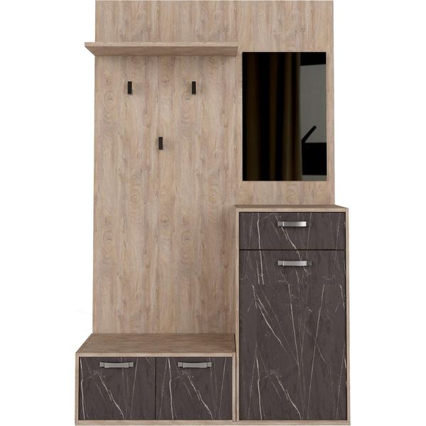 Milanihome.It - Mobile Ingresso Di Design Moderno Con Appendiabiti Specchio E Scarpiera Di Coloremarrone-image