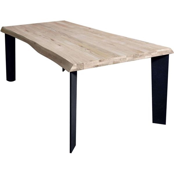 Milanihome.It - Tavolo Da Pranzo Moderno Di Design Cm 160X90 Struttura Nera Piano Massello Naturale Per Sala Da Pranzo Ristorantedi Coloremarrone-image