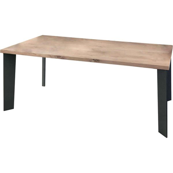 Milanihome.It - Tavolo Da Pranzo Moderno Di Design Cm 140X90 Rovere Impiallacciato Struttura Nera Piano Naturale Per Sala Da Pranzo Ristorantedi Coloremarrone-image