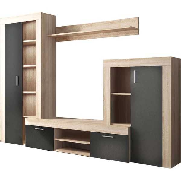Milanihome.It - Parete Attrezzata Porta Tv Soggiorno Moderna Di Design 263X40X200 Hdi Colorenero-image