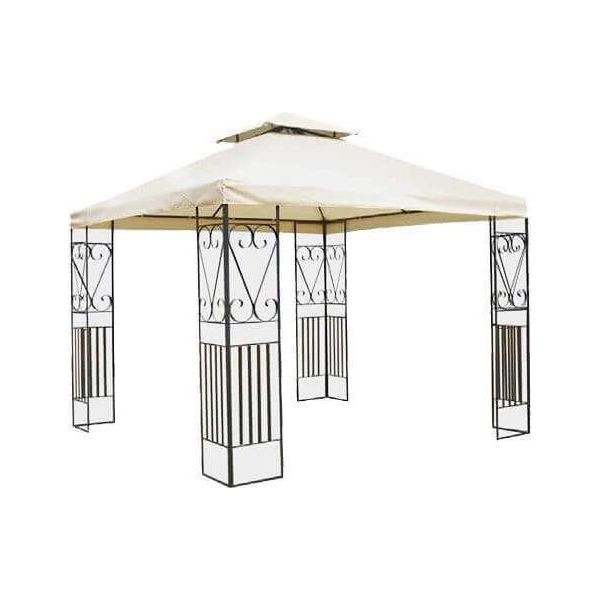 Milanihome.It - Gazebo 3X3 In Metallo Con Pareti Decorate Ferro Nero Con Telo Beige Per Esterno E Giardinodi Coloreantracite-image