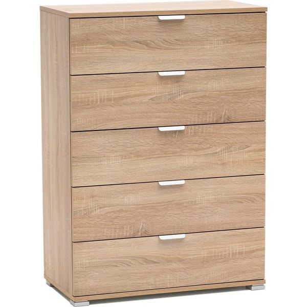 Milanihome.It - Cassettiera 5 Cassetti Per Soggiorno Cucina Bagno Fatto In Italia Cm 75X38X103 Hdi Coloremarrone Chiaro-image