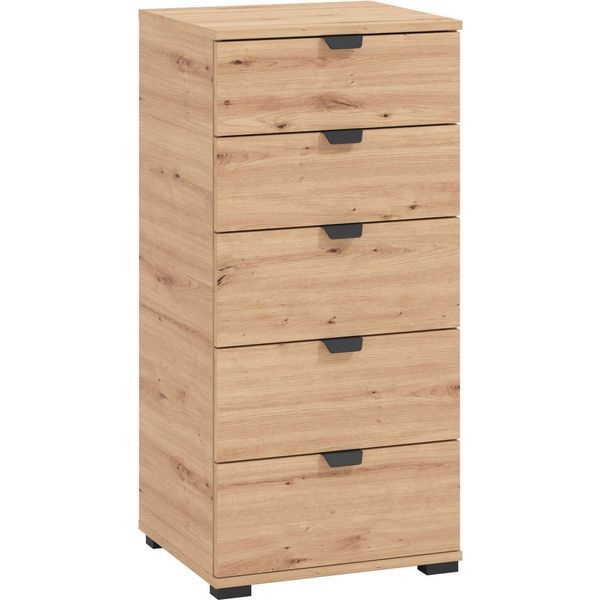 Milanihome.It - Cassettiera Moderna 5 Cassetti Colore Rovere Di Design Moderno Industrial Cm 45 X 40 X 95 Hdi Colorerovere Chiaro-image