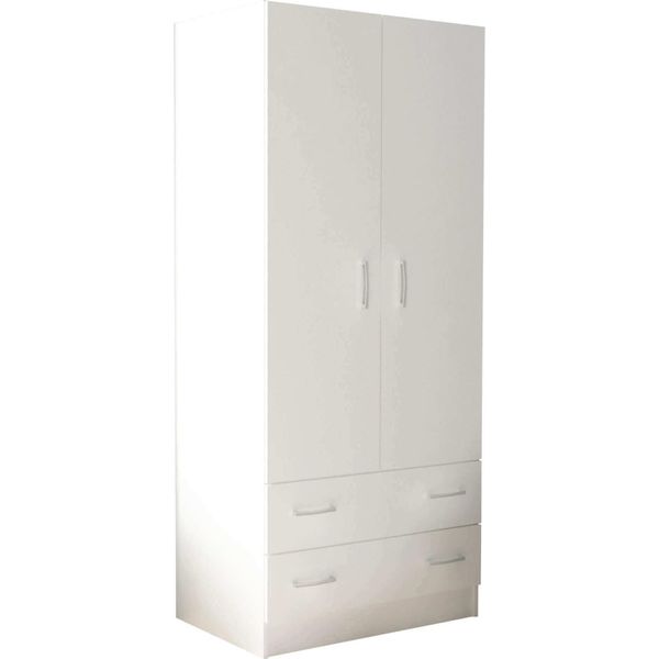 Milanihome.It - Armadio Due Ante Di Design Spazioso In Legno Moderno 180X52X80 Hdi Colorebianco-image