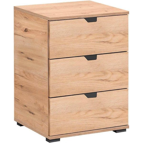 Milanihome.It - Comodino Moderno 3 Cassetti Di Design Moderno Industrial Cm 45 X 40 X 63 Hdi Colorerovere Chiaro-image