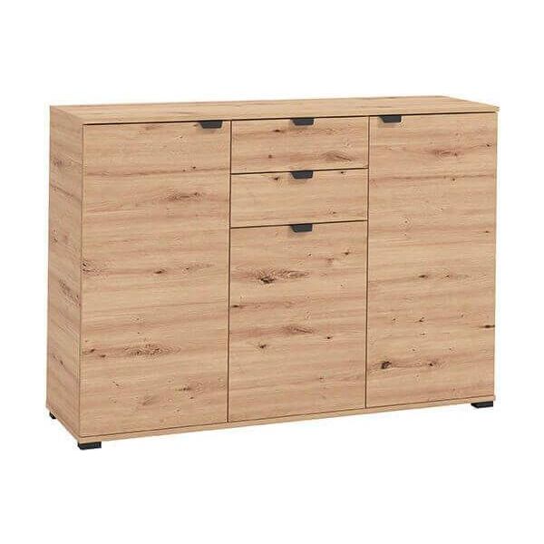 Milanihome.It - Credenza Moderna Con 3 Ante E 2 Cassetti Di Design Moderno Industrial Cm 135 X 40 X 95 Hdi Colorerovere Chiaro-image