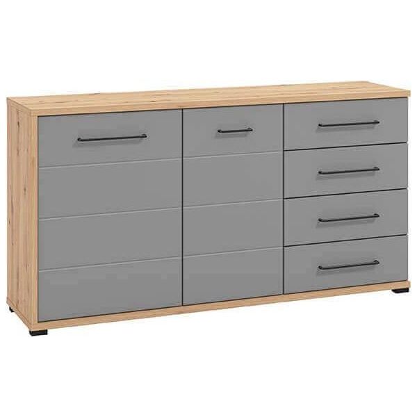 Milanihome.It - Madia Due Ante Quattro Cassetti Moderna Minimal In Legno Di Design Moderno Industrial Cm 161,5 X 40 X 84 Hdi Coloregrigio-image