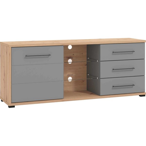 Milanihome.It - Porta Tv Un Anta Tre Cassetti Moderno Minimal In Legno Di Design Moderno Industrial Cm 161,5 X 40 X 65 Hdi Coloregrigio-image