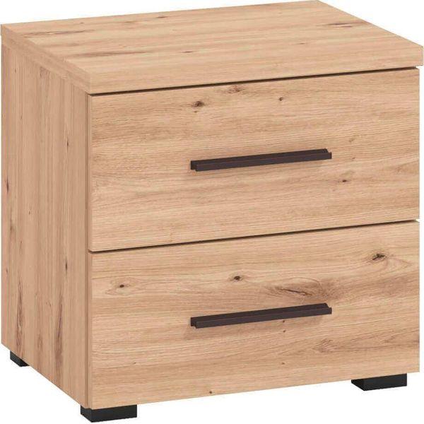 Milanihome.It - Comodino Moderno 2 Cassetti Colore Rovere Di Design Moderno Industrial Cm 44,5 X 33,5 X 43 Hdi Colorerovere Chiaro-image