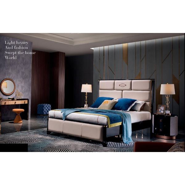 Mobili Da Camera Da Letto Di Design Set Completo Di 5 Pezzi Letto Comodino Tavolo Da Toilette In Pelle-image