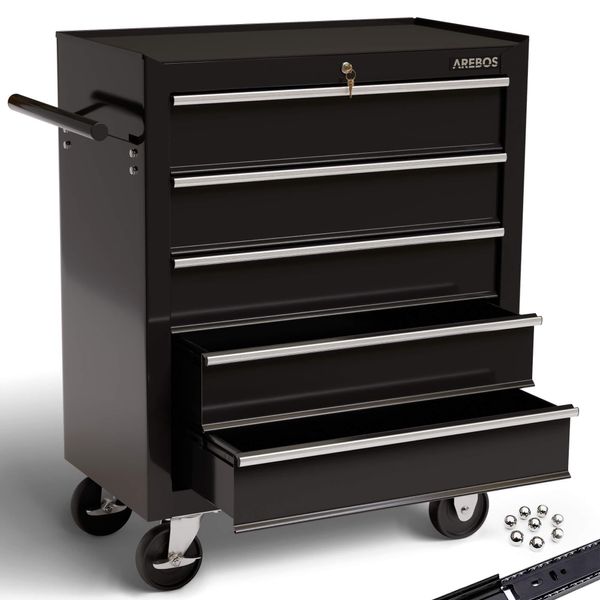 Carrello Arebos Nero | 5 Scomparti | Freno Di Stazionamento | Chiusura Centralizzata-image