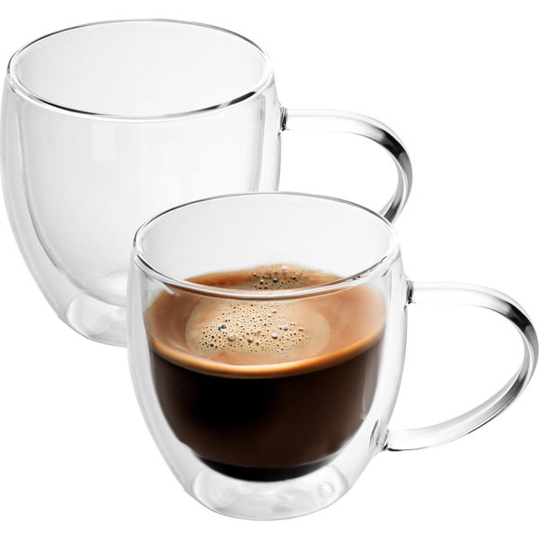 Set Di Bicchieri Termici A Doppia Parete Intirilife 2X Da 200 - 250 Ml - Soffiato A Bocca Isolato Per Latte Macchiato, Come Bicchiere Da Tè O Da Caffè Con Manico-image