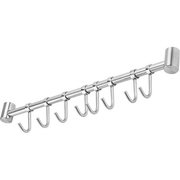 Intirilife Acciaio Inox Cucina Appeso Con 8 Ganci - Cucina Ringhiera Appeso Asta Cucina Staffa A Muro-image