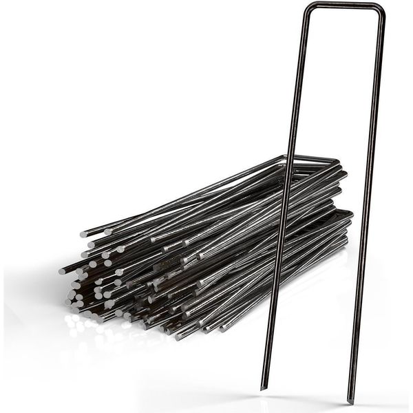 Intirilife 100 X Ancoraggio A Terra 150 X 25 X 2,7 Mm In Acciaio Inox Nero - Fissaggio In Vello Di Erbacce Chiodo A Terra Barbiglio-image