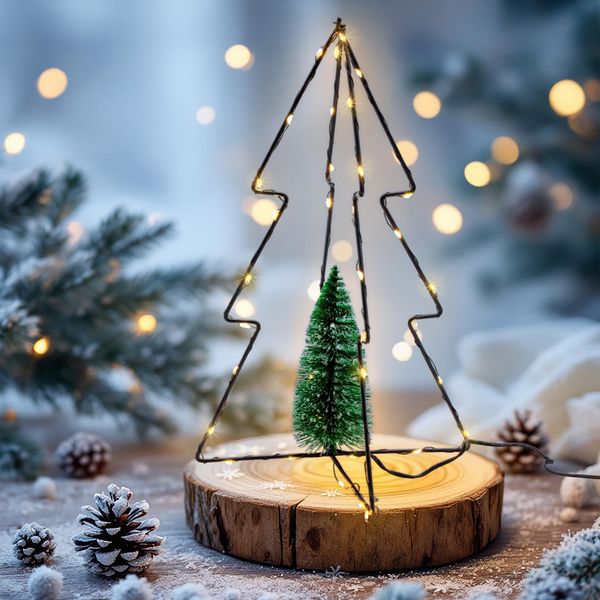 Albero Di Natale 3D Illuminato A Led - 30 Cm - Con Abete Innevato-image
