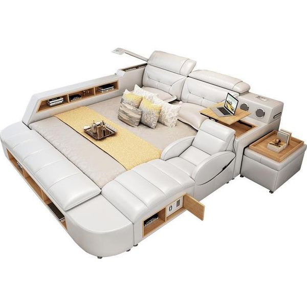 Struttura Letto In Pelle Multifunzione 180X200 Design Letto In Pelle Letti Imbottiti Matrimoniale-image