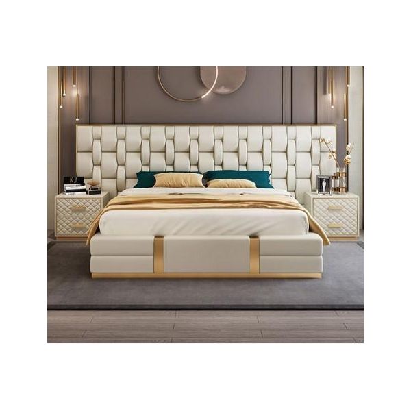 Letto Tappezzeria Design Letti D'albergo Matrimoniali Beige Hotel Nuovo-image