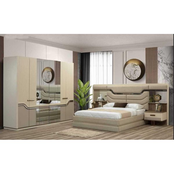 Mobili Moderni Camera Da Letto Lussuoso Set 4Pcs Beige Comodino Armadio Letto-image