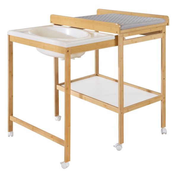 Roba Combinazione Fasciatoio + Fasciatoio Style Grey - Fasciatoio Mobile Con Vasca Da Bagno - Combi Con Piano Fasciatoio Estensibile - Legno Naturale-image