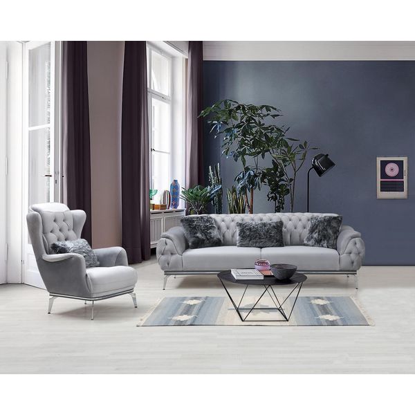 Set Da Salotto Divano 2 Pezzi Con Poltrona Chesterfield Design Tessile Moderno-image