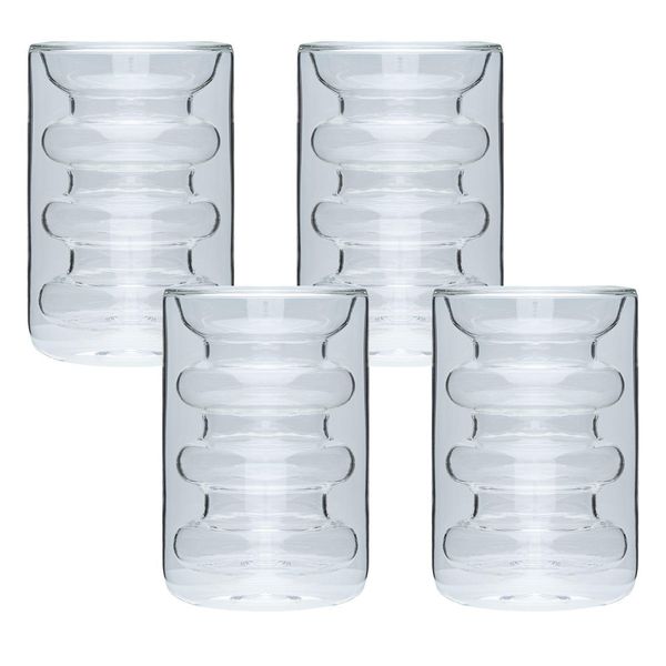 Intirilife 4X Bicchiere Termico A Doppia Parete - Stile Scanalato - Capacità 190 Ml - Soffiato A Bocca Isolato Per Latte Macchiato, Come Bicchiere Da Tè O Da Caffè Con Manico-image