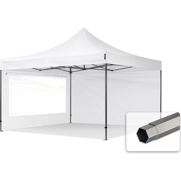 Toolport 4X4 M Gazebo Pieghevole Con Laterali (Finestre Panoramiche), Premium Acciaio, Bianco-image