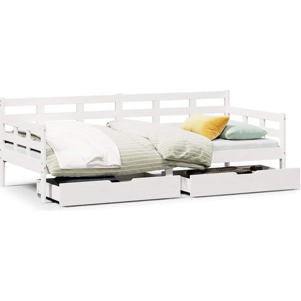 Vidaxl Letto Da Giorno Con Cassetti Bianco 90X190 Cm In Legno Di Pino-image