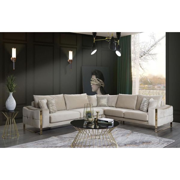 Divano Angolare Divano A L Divano Design Divano Imbottito Tessile Set Angolare Beige-image