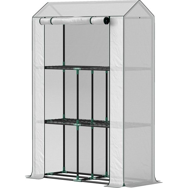 Serra Con Ripiani Porta A Rullo, Serra In Pellicola D'acciaio Resistente All'inverno, Serra Per Balcone, Giardino, Casa Del Pomodoro Con Protezione Uv 100X40X150Cm Serra Del Pomodoro Per Ortaggi Fiori Piante Bianco-image