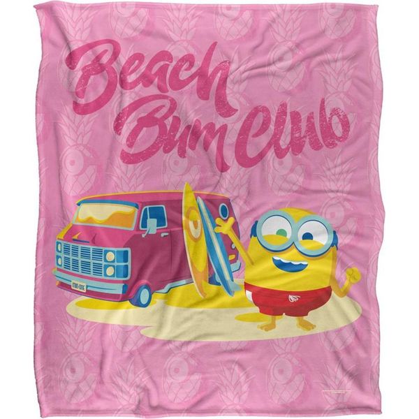 Minions - Coperta "Beach Bum Club"", Setosa, Morbida Al Tatto TV28696 (Taglia Unica) (Rosa/Colore)"-image