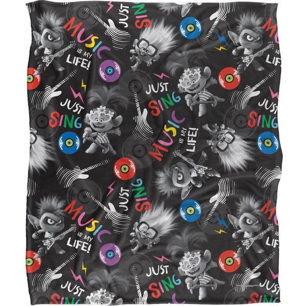 Trolls - Coperta "Just Sing"", Setosa, Morbida Al Tatto TV28680 (Taglia Unica) (Nero/Colore)"-image