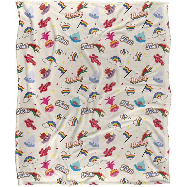 Trolls - Coperta "Amore Per Tutti"", Setosa, Morbida Al Tatto TV28679 (Taglia Unica) (Bianco/Colore)"-image