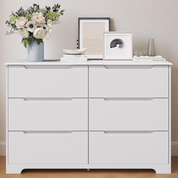 Cassettiera Bealife Con 6 Cassetti | Bianco, 120X40X80 Cm In Mdf Con Angoli Arrotondati E Protezione Antiribaltamento | Per Camera Da Letto E Soggiorno | AP47-image