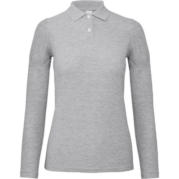 B&C ID.001 Polo Da Donna, Manica Lunga BC3944 (3XL) (Grigio Tortora)-image