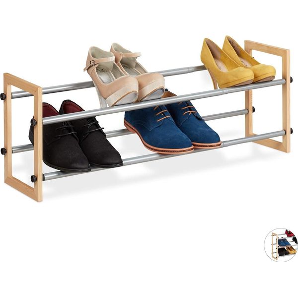 Relaxdays 10028909_347 Relaxdays Schuhregal Silber, Braun 2 FachböDen-image