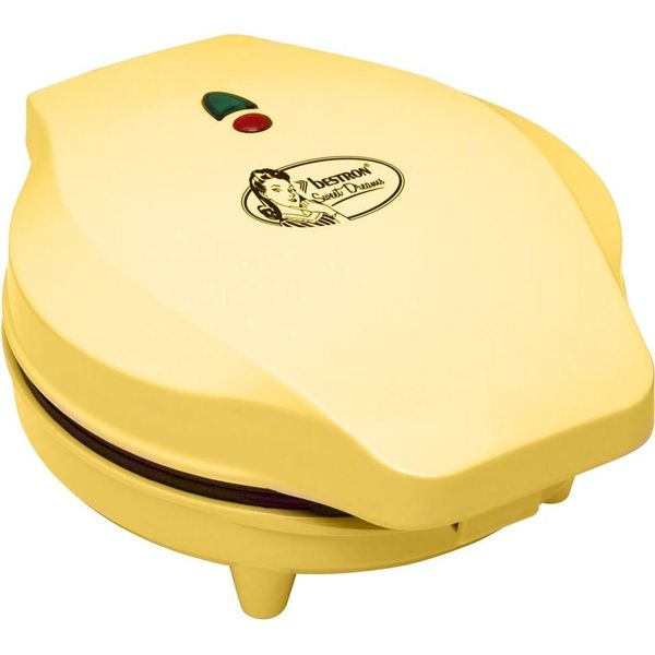 Cialdiera Bestron Per Waffle Classici A Forma Di Cuore, Piastra Per Waffle Con Rivestimento Antiaderente Per Waffle A Forma Di Cuore, Design Retrò, 700 Watt, Colore: Giallo-image