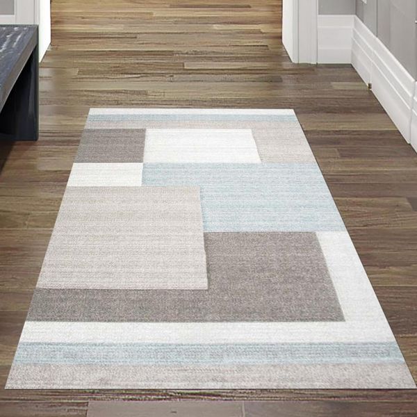 Tappeto Di Design Tappeto Moderno Tappeto Per Il Soggiorno Tappeto A Pelo Corto Con Motivo A Quadri Tagliato A Contorno Colori Pastello Blu Crema Beige Dimensioni - 80 X 300 Cm-image